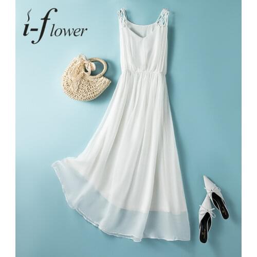 100% Natural Silk Mulberry Dress for Women 2021 Summer Beach Style Midi Dress V Neck Spaghetti Strap Solid Holiday Robe