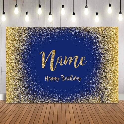 Gold Glitter Birthday Customize Blue Adult Party Decoration Banner Personalize Background Picture Newborn Baby Photo Background