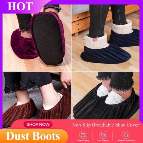 1 Pair Reusable Flannel Shoes Covers Portable Unisex Non-slip Washable Dustproof Home Indoor Antiskid Guests Shoes Cover