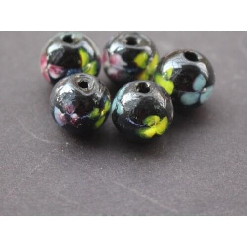 10Pcs 12mm Handmade Glass lampwork beads 3 colored Flower Black Color for jewelry making Wholesale and Retail