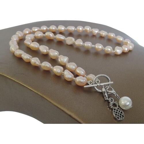 100% NATURE FRESHWATER PEARL NECKLACE and bracelet,long baroque pearl 7-9 mm,pineapple,heart pendant