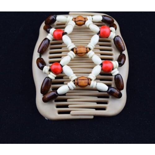 50pcs/lot vintage magic comb new hair accessories beads wood stretchy hair clip slide combs free shipping