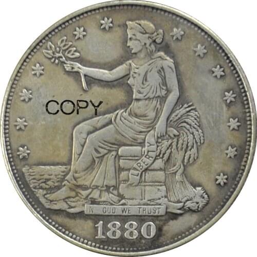 America 1880 Trade Dollar Liberty Seated Trade Dollar Brass Silver Plated Copy Coin