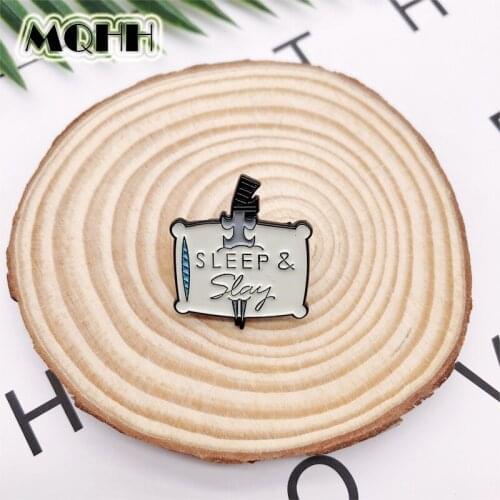 Punk Dagger Pillow Grey Letter Enamel Brooch Custom Alloy Badge Cowboy Clothes Bag Pin Accessories Woman Jewelry Gift For Friend