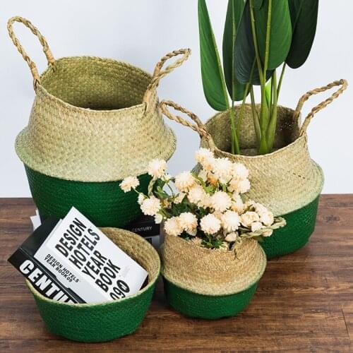 Decorative Green Storage Basket S/M/L/XL Folding Laundry Basket Wicker Toys Container Flower Plant Pot Home Storage Organizer