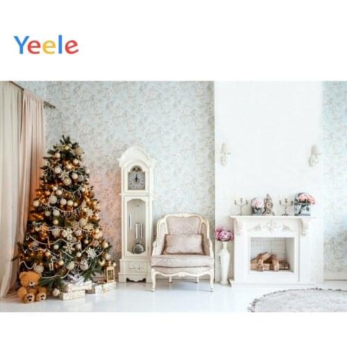 Christmas Tree Wooden Floor Fireplace Chair Gift Birthday Backdrop Photography Custom Photographic Background For Photo Studio
