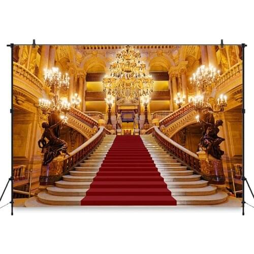 Photography Backdrop Red Carpet Stairs Beauty and the Beast Party Decorations Opera Castle Light Palace Photo Background Studio