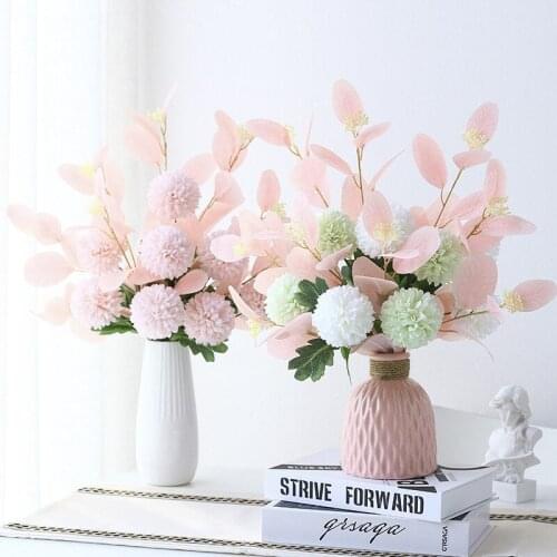 Artificial Decorations Silk Hydrangea Flowers Artificial Flowers Heads with Twin Leaves and Stems for Home Wedding Decor