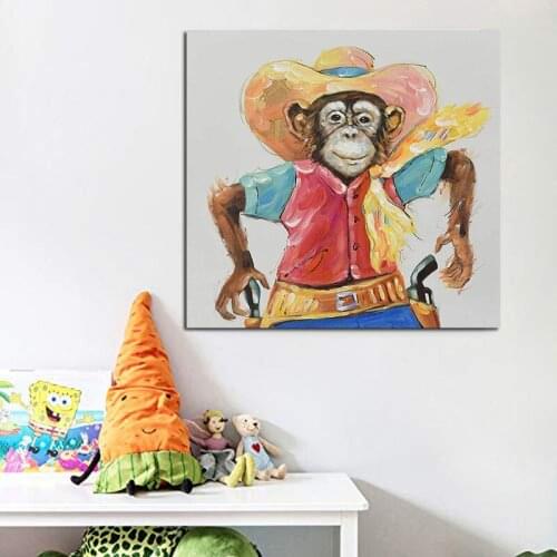 Hand-painted Oil Painting Animals Lovely Moment Monkey Wall Art Picture For Modern Decorative Bedroom Children Room Gift