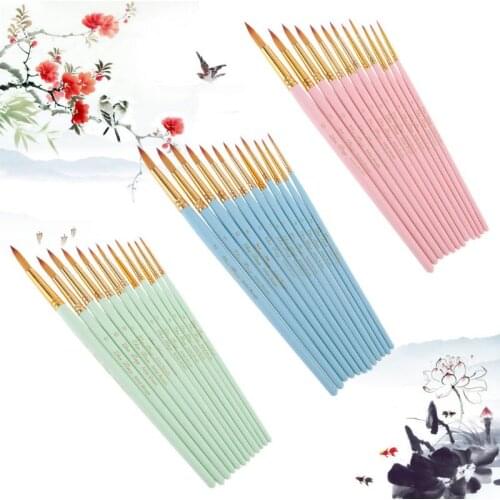 12Pcs Round Pointed Spike Tip Oil Painting Brushes Nylon Hair Artists Watercolor Paintbrushes Drawing Pen Tools Set