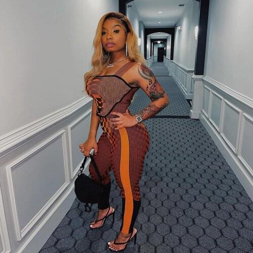 Contrast Printed Plaid Striped Tracksuit Women 2 Two Piece Set Stylish Tank Tops Leggings Co-Ord Undefined Streetwear Outfits