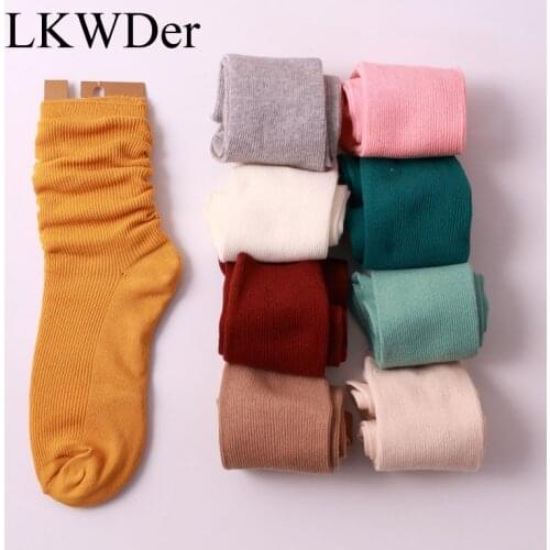 LKWDer 1 Pair Socks Women Long Sweet School Style Socks Candy Solid Color Women Fashion Cotton Pile of Socks For Women Meias Sox