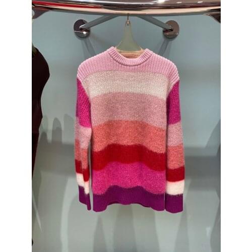 Fashion 2021 New Ladies Long Sleeve Sexy Casual Multicolor Stitching Knit Top 1010