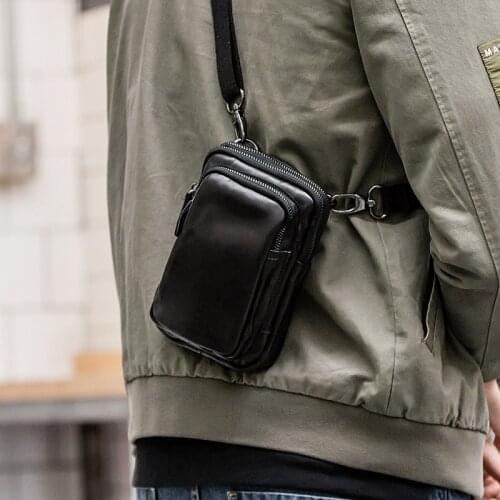 Mens Messenger Bag Small Bag Mens Mini Shoulder Small Bag Leather Retro Phone Bag Leather Belt Bag Multifunction