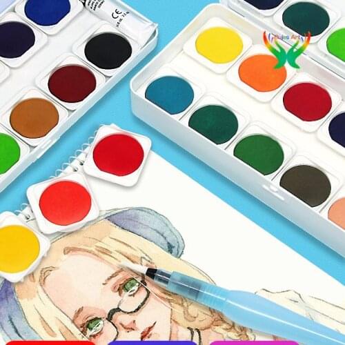 Talens Transparent Solid Watercolor,12/24 Portable Sketch, Beginners Painting, Gouache Divide in Tin-Box Set, with Blend