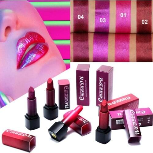 New CmaaDu 4 Color Matte Lipstick Sexy Metal Red Brown Shimmer Lipgloss Waterproof Long Lasting Diamond Party Lip Stick TSLM2