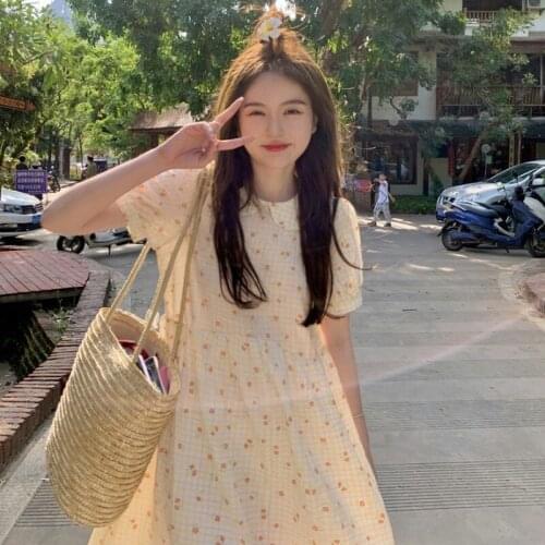 Bodycon Dress Doll Collar Floral Bubble Short-sleeved Dress Female Summer New Korean Style High-waist Slim Long Skirt
