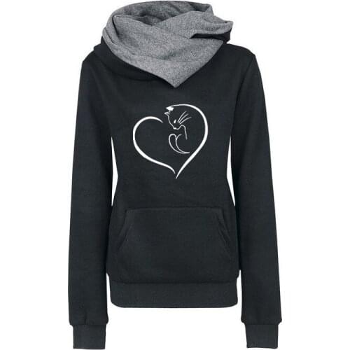 Casual Womens Autumn Hoodie Clothing Letter & Love Cat Print Thick Hooded Sweatshirts Female Hoodies Sudaderas