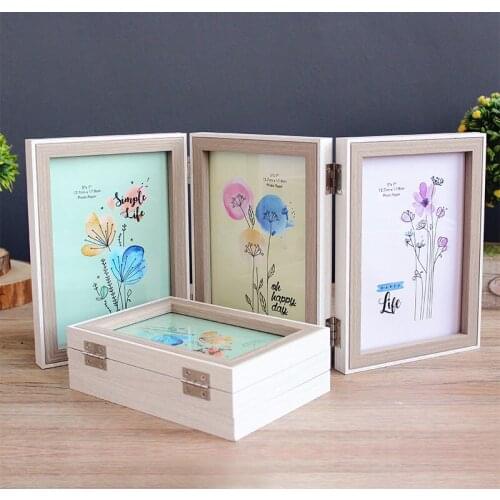 Tri-fold combination photo frame set 6 inch 7 inch folding Siamese ins Nordic wind studio creative double folding frame photo fr