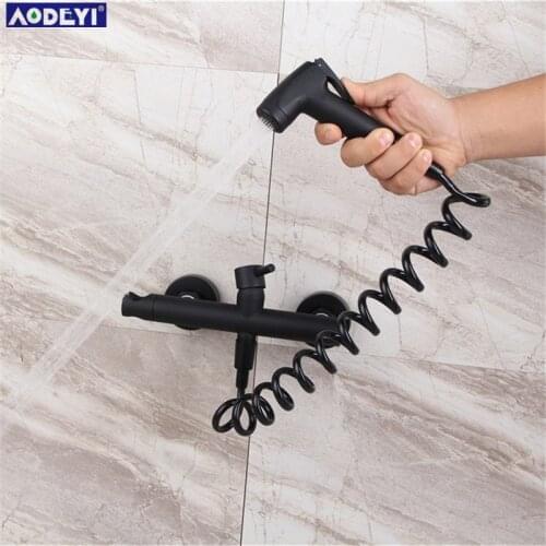 Toilet Bidet Sprayer Hot & Cold Mixer Valve Solid Brass Black Handheld Bidet Toilet Portable Bidet Shower Set Douche Kit