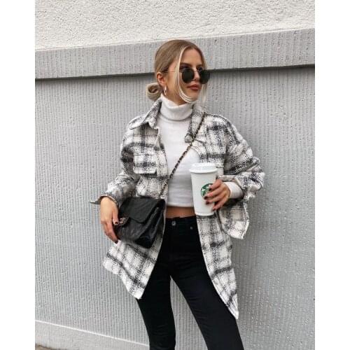 Womens soft tweed shirt 2021 spring and autumn fashion womens elegant loose top street girls oversized casual coat