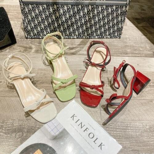 Summer New Style Fairy Wind Sandals Women Fashion Casual Buckle Strap Butterfly-knot Back Strap Square Heel Solid Med (3cm-5cm)