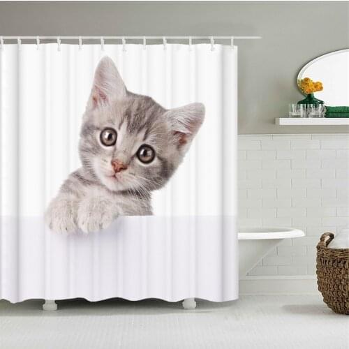 Lovely Cat Dog Shower Curtains Animals Waterproof 3d Bathroom Curtains With Hooks Home Decoration Washable Bath Screen