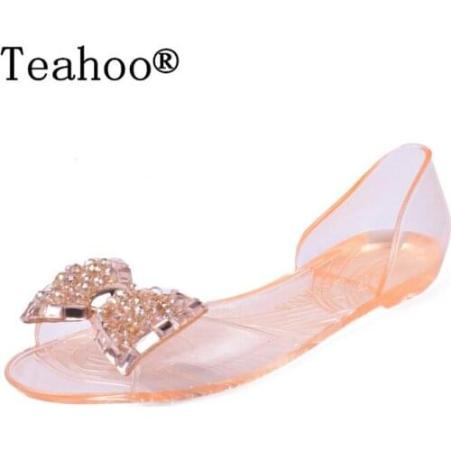 Summer Style sandals shoes women 2015 women flat sandals Transparent peep toe crystal women summer beach shoes Jelly sandals