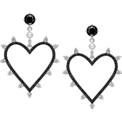 Fashion jewelry design 925 silver inlaid with AAAAA zircon temperament heart-shaped pearl earrings for ladies romantic jewelry
