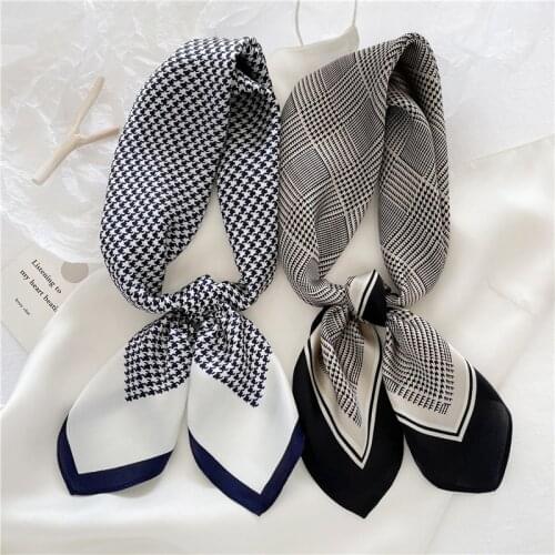 Luna&Dolphin Women Natural Silk Square Scarf 70x70cm Ins Stripe Plaid Headbands Bandana Bag Neckerchief High Quality Hijab