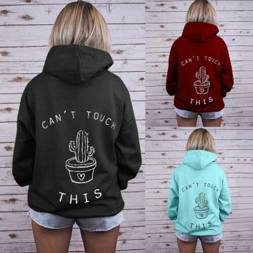 Women Hooded New Autumn Winter Loose 7 Solid Colors Print Cactus Casual Fashion Street Hipster Comfortable Sweatshirts