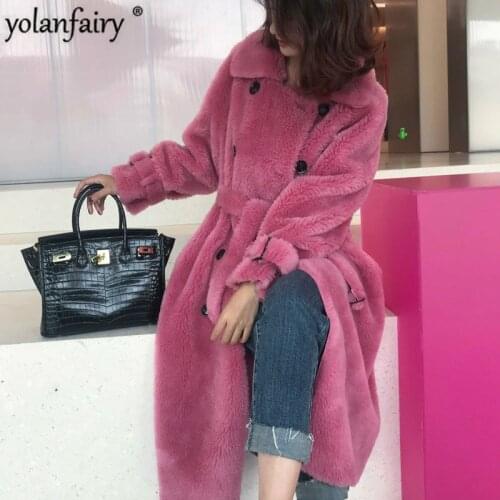 Real Fur Coat Women Lamb Fur Jacket Winter Coat Women Korean Warm Woolen Overcoat Long Abrigos Mujer Invierno 2020 BL-628 YY532