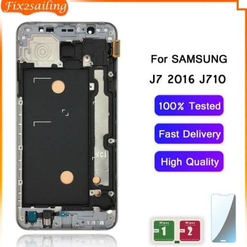 With Frame Display For Samsung Galaxy J7 2016 J710 J710FN J710F J710M J710Y Super AMOLED LCD Touch Screen Digitizer Assembly