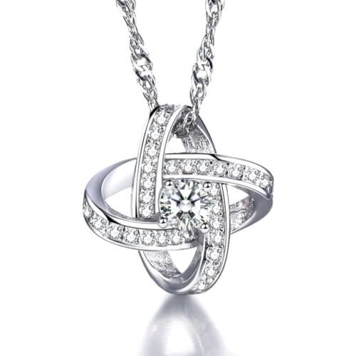 100% 925 sterling silver fashion shiny crystal flower ladies`pendant necklaces jewelry women short chain drop shipping gift