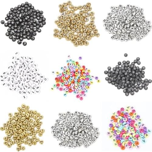 200Pcs 7mm English Alphabet Russian Letter Space Beads Numeral Bead Round Acrylic Beads For Jewelry Making DIY Bracelet Handmade