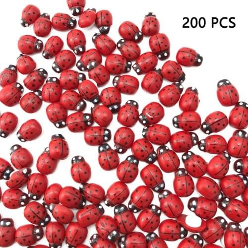 200Pcs Red Wooden Ladybird Ladybug Flatback for Crafts Home Decor Children Kids DIY Craft Home Party Sticker Decoration Applique