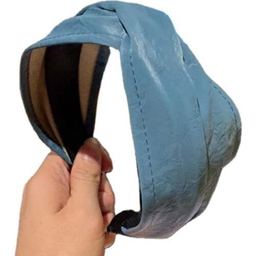 2021 New Wide PU Leather Head Band Adults Hair Ornament Handmade Solid Headbands Cross Women Headdress Hairbands Korean Hoop