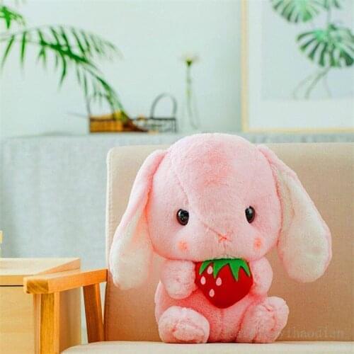 45CM Soft and Cute Pink Rabbit Holding A Red Strawberry Plush Doll Toy