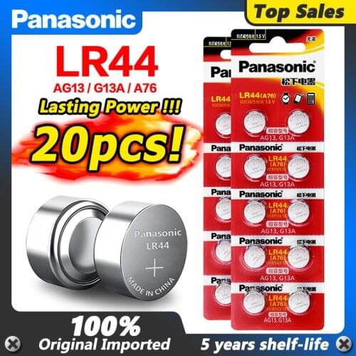 Panasonic High Quality 20pcs 1.5 V LR44 AG13 LR 44 Button Coins Battery For Calculator Watch Clock Hearing Aid Remote Control