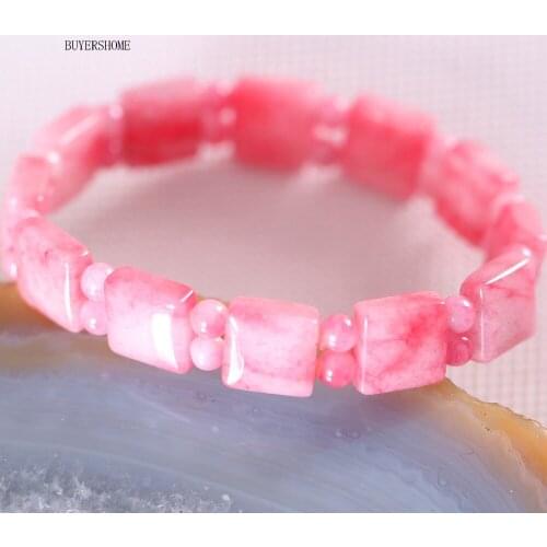 Free Shipping Natural Pink Stone Beads Handmade Jewelry For Women Stretch Bracelet 7" 1Pcs H453