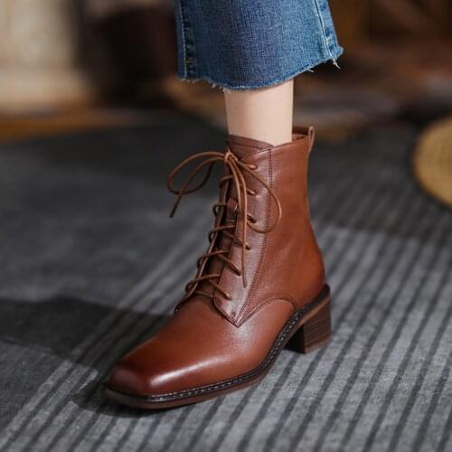 2021 Winter Women boots Zipper Genuine Leather Boots Women Retro Ankle Boots for Women Fashion Women Shoes Chelsea