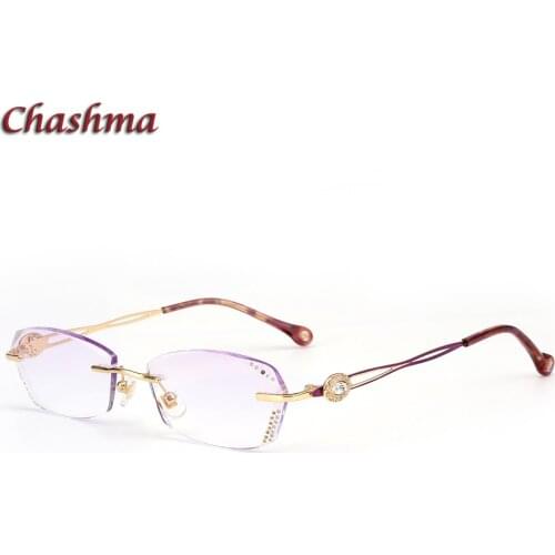 Chashma Brand Colored Lenses Alloy Glasses Frame lunette de vue femme Rimless Spectacles Diamond Myopia Glasses Frames Female