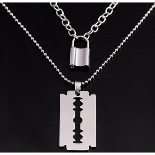 Double Layer Padlock Pendant Necklace Punk Link Chain Key Lock Necklace Hiphop Women Men Fashion Gothic Jewelry Gifts