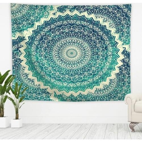 Cyan Ivory Round Mandala Flower Tapestry Vintage Exotic Summer Frame for Bedroom Photography Wall Decor