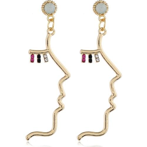 Europe Abstract Hollow Out Beauty Face Dangle Earrings for Women Girls Rhinestone Statement Drop Earrings Boucles D'oreilles