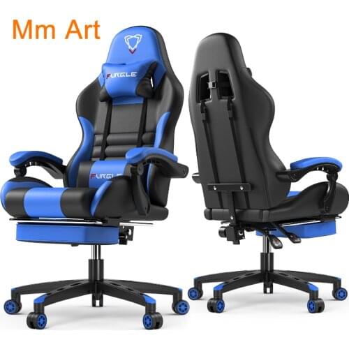 Furgle Gaming Chair with Footrest Ergonomic Office Chair Adjustable Swivel Leather High Back Computer Desk Chair with Headrest