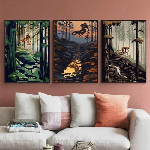 Mountain Biking Canvas Painting Wall Picture Jungle Adventure Wall Art Crafts Poster for Corridor Living Room Decoration Gifts