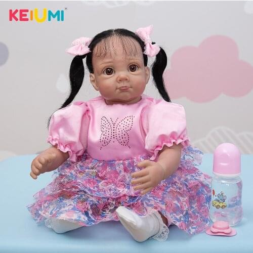 KEIUMI 55 CM Real Reborn Baby Girl Dolls Soft Cloth Body 22 Inch Handmade Lovely Boneca Reborn Toys For Kids Christmas Gifts