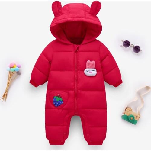 Hooded Cartoon Rabbit Baby Girl Snowsuit Toddler Girls Jumpsuit Infant Overalls Autumn Winter Newborn Baby Rompers