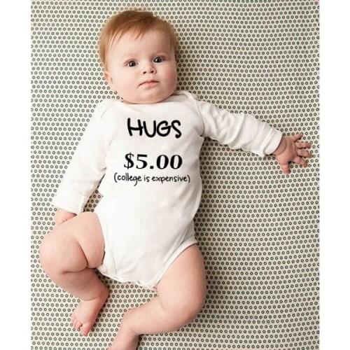 Hugs $5 College Is Expensive Print Autumn Baby Clothes Babys Romper Toddler Infant Baby Boy Girl Letter Print Jumpsuit Romper
